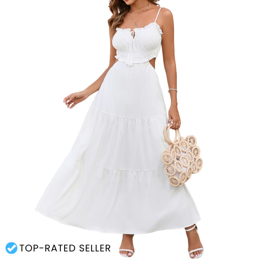 Floral Maxi Dress Boho Backless Cutout Spaghetti Strap A-Line Summer Sundress